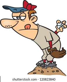 cartoon man playing baseball as a pitcher