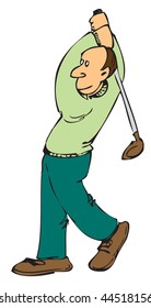 cartoon of a man playing golf