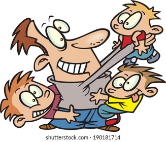 cartoon man playing with his kids