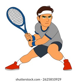 Cartoon Man Playing Tennis Digital Vectors Illustration
