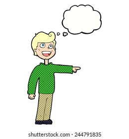 cartoon man pointing and laughing with thought bubble