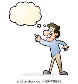 cartoon man pointing and laughing with thought bubble