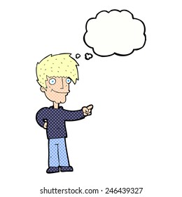 cartoon man pointing with thought bubble