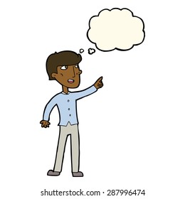 cartoon man pointing with thought bubble
