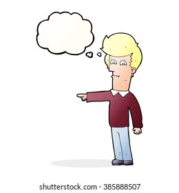 cartoon man pointing with thought bubble