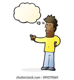 cartoon man pointing with thought bubble