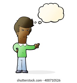 cartoon man pointing with thought bubble