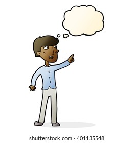 cartoon man pointing with thought bubble