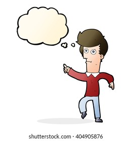 cartoon man pointing with thought bubble