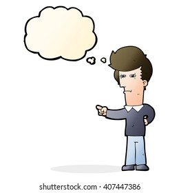 cartoon man pointing with thought bubble