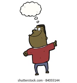cartoon man pointing with thought bubble