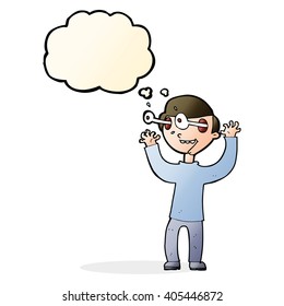 cartoon man with popping out eyes with thought bubble