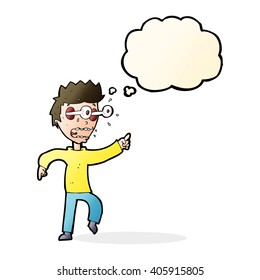 cartoon man with popping out eyes with thought bubble