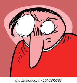 cartoon man portrait funny illustration, a man with an angry look