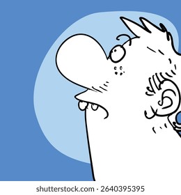cartoon man portrait funny illustration, a naive looking man looking up with curiosity