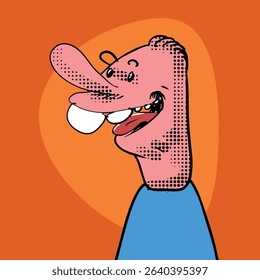 cartoon man portrait funny illustration, man laughing in a naive manner