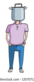 Cartoon man with a pot instead of a head. A pot head.
