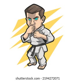 Cartoon man practicing karate. Vector illustration