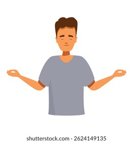 Cartoon man practicing yoga and meditation, finding inner peace and mindfulness