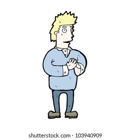 cartoon man pressing fingers together