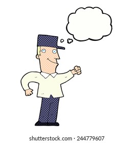 cartoon man punching air with thought bubble