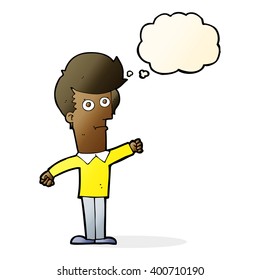 cartoon man punching with thought bubble