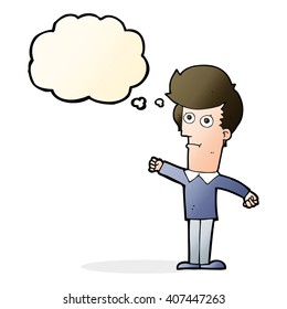 cartoon man punching with thought bubble