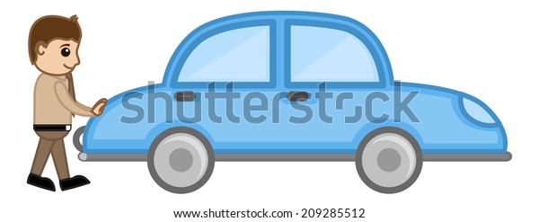 Cartoon Man Pushing the Car\
Vector
