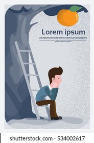 Hombre De Caricatura Pone La Ladre Al Árbol Elegir Fruto Estilo Vintage Plano Ilustración Vector