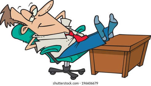 Cartoon Man Putting His Feet Up On His Desk