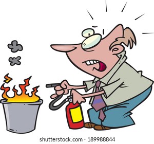 Cartoon Man Putting Out A Garbage Can Fire