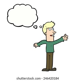 cartoon man reaching with thought bubble