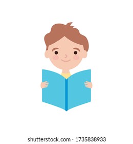 cartoon man reading a book icon over white background, flat style, vector illustration