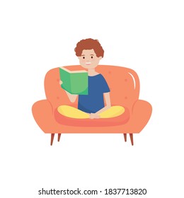 cartoon man reading book sitting on chair furniture