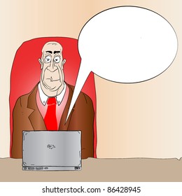 Cartoon Man Reading Email with Copy Space - Vector
