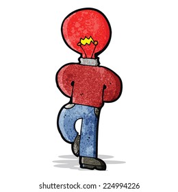 caricaturista con la cabeza de la bombilla roja