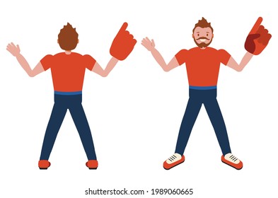 Cartoon man in red shirt, soccer or football fan illustration.