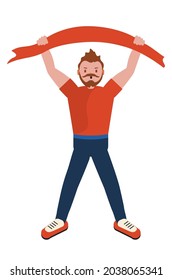 Cartoon man in red shirt, soccer or football fan illustration.