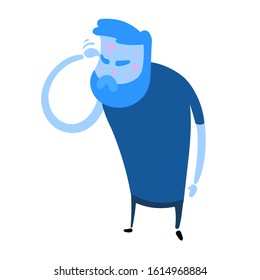 Cartoon man with red spots on his face. Cartoon design icon. Colorful flat vector illustration. Isolated on white background.