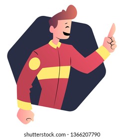 Hombre de dibujos animados con uniforme rojo iluminado vectorial sobre fondo blanco