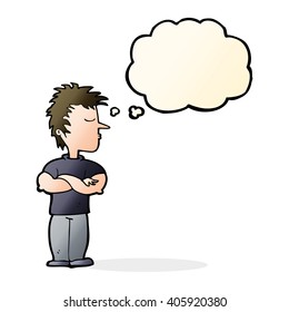 cartoon man refusing to listen with thought bubble