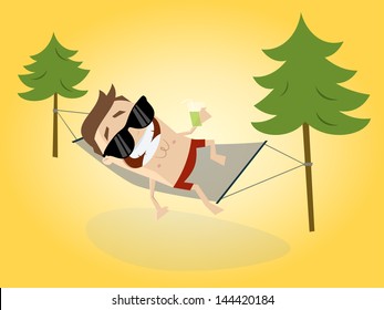 cartoon man relaxing with hammock