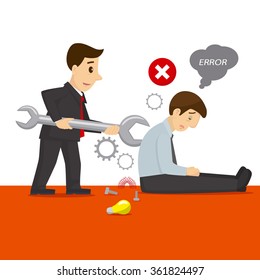 cartoon man  rendering repair to fail businessman, vector, illustration  