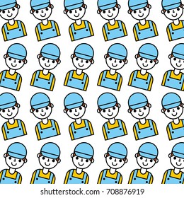 cartoon man repair service garage seamless pattern design