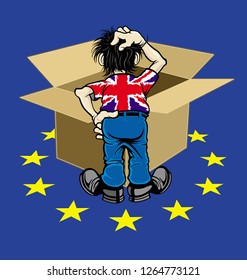 Cartoon of a man, representing Britain, who is wondering about the possible outcome of trade relations with European Union countries after the United Kingdom withdrew from the European Union in 2020