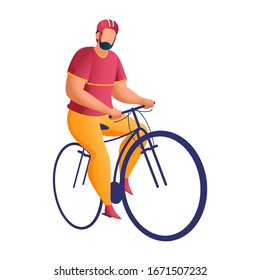 Cartoon Man Riding a Bicycle on White Background.