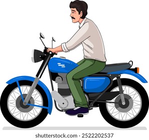 Cartoon Man Riding Bike Vector, motorbike, man ride bike vector