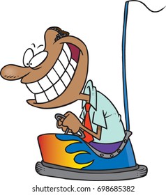 cartoon man riding in a bumper car