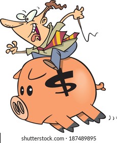 cartoon man riding a piggy bank