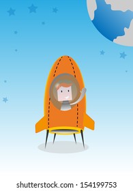 Cartoon man in rocket